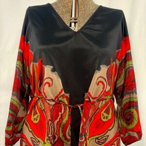 New with Tags GLAM V-Neck Black/Multicolored Blouse